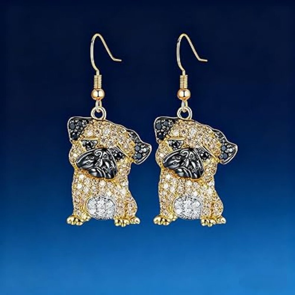 Cute Pug‎ Dog Dangle Earrings Dangle Rhinestones